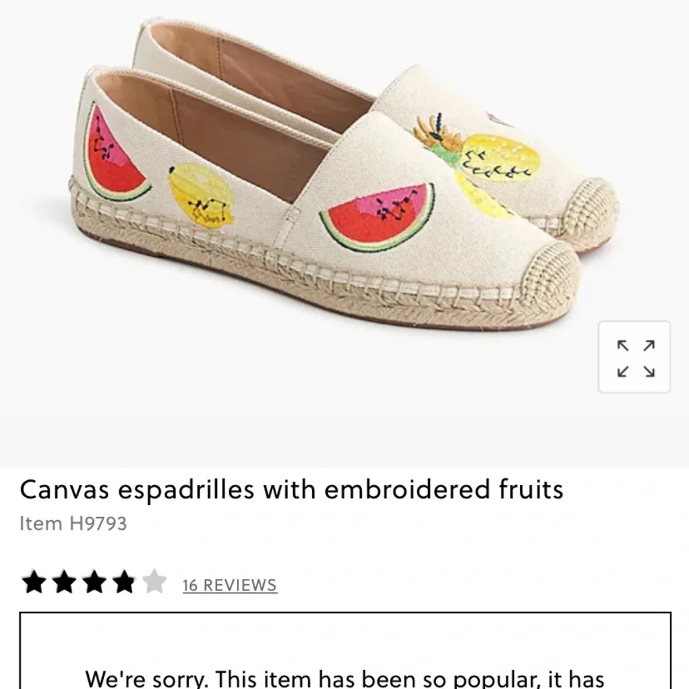 New J. Crew Embroidered Fruit Canvas Espadrilles, Size  7 ( more like a 6.5 ) - Picture 5 of 6